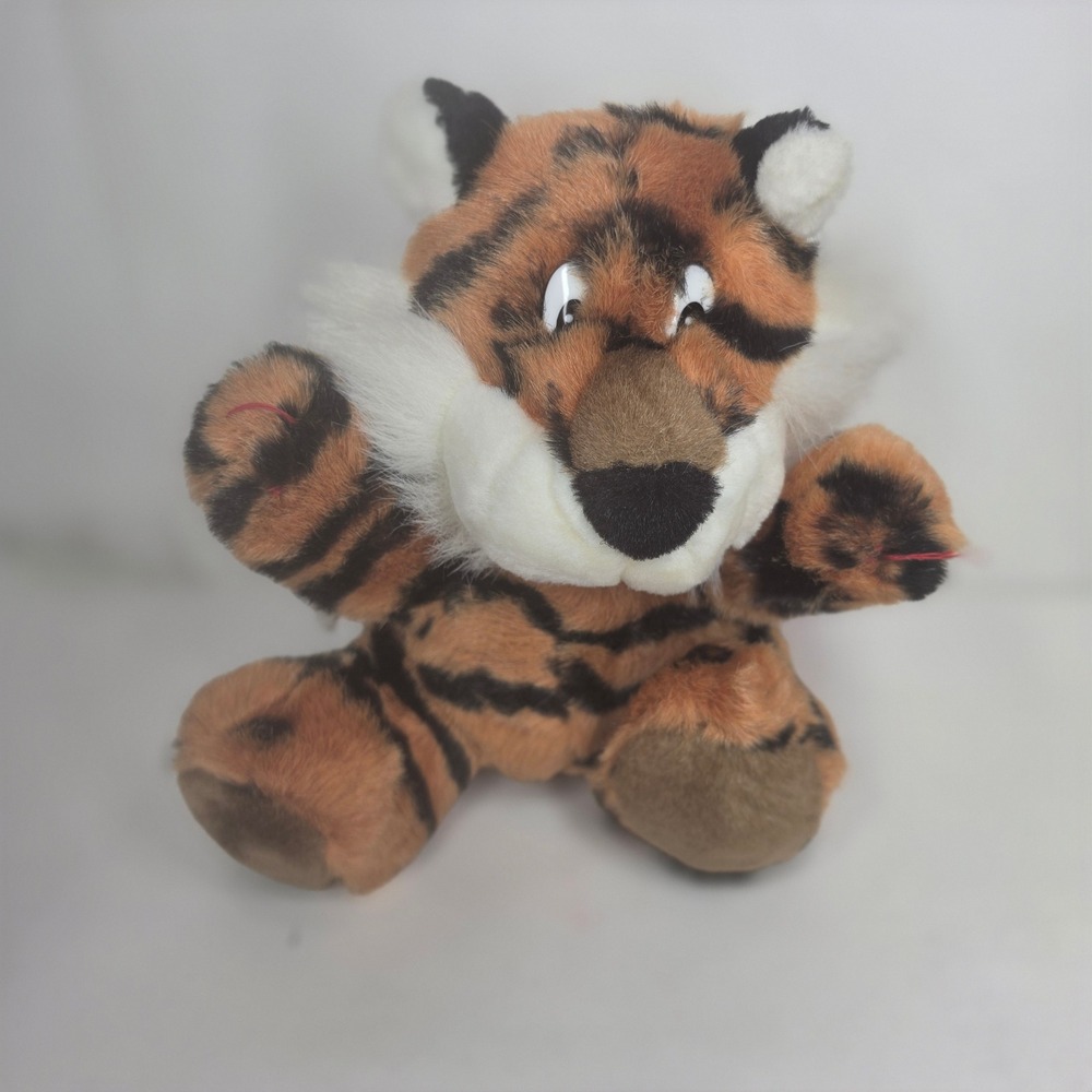 Vintage Carlton Cards Tiger Plush 7" Stuffed Animal Cartoon Eyes Sitting Orange